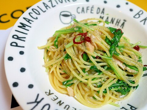 水菜とツナのペペロンチーノ